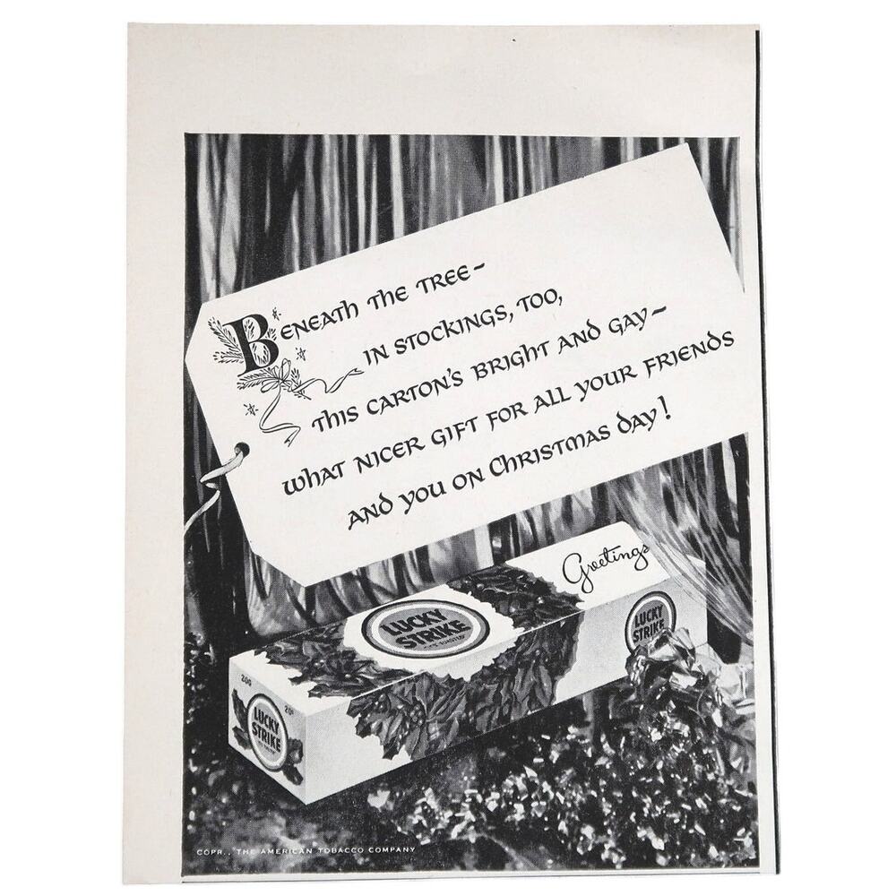 Lucky Strike Cigarette Advertisement B&W Vintage Christmas Holiday Tobacciana